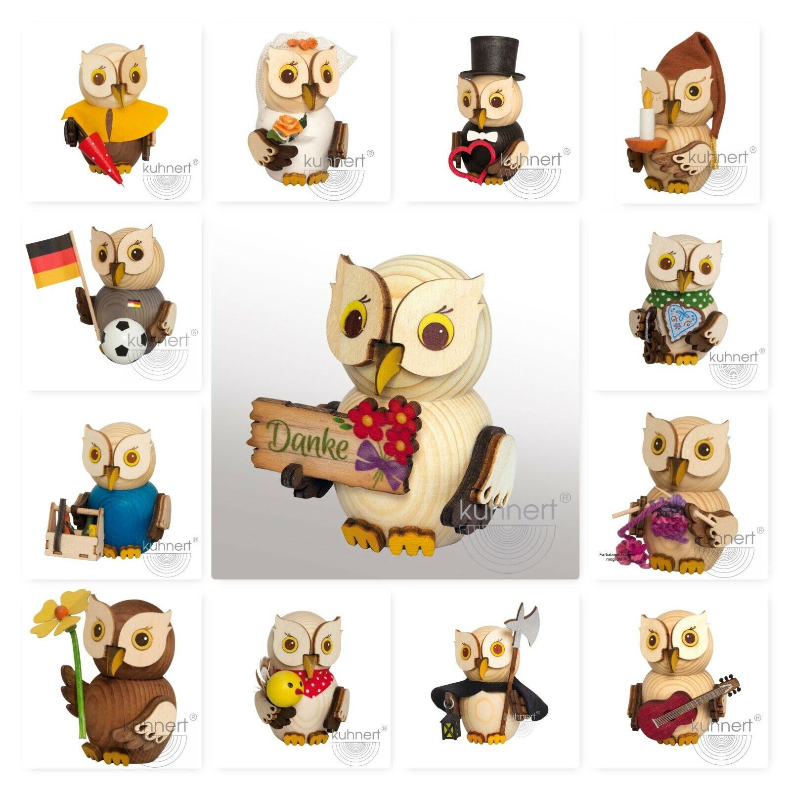 Mini-Eule Sammelfigur Holzfigur Erzgebirgische Holzkunst Holz Kuhnert Eulen