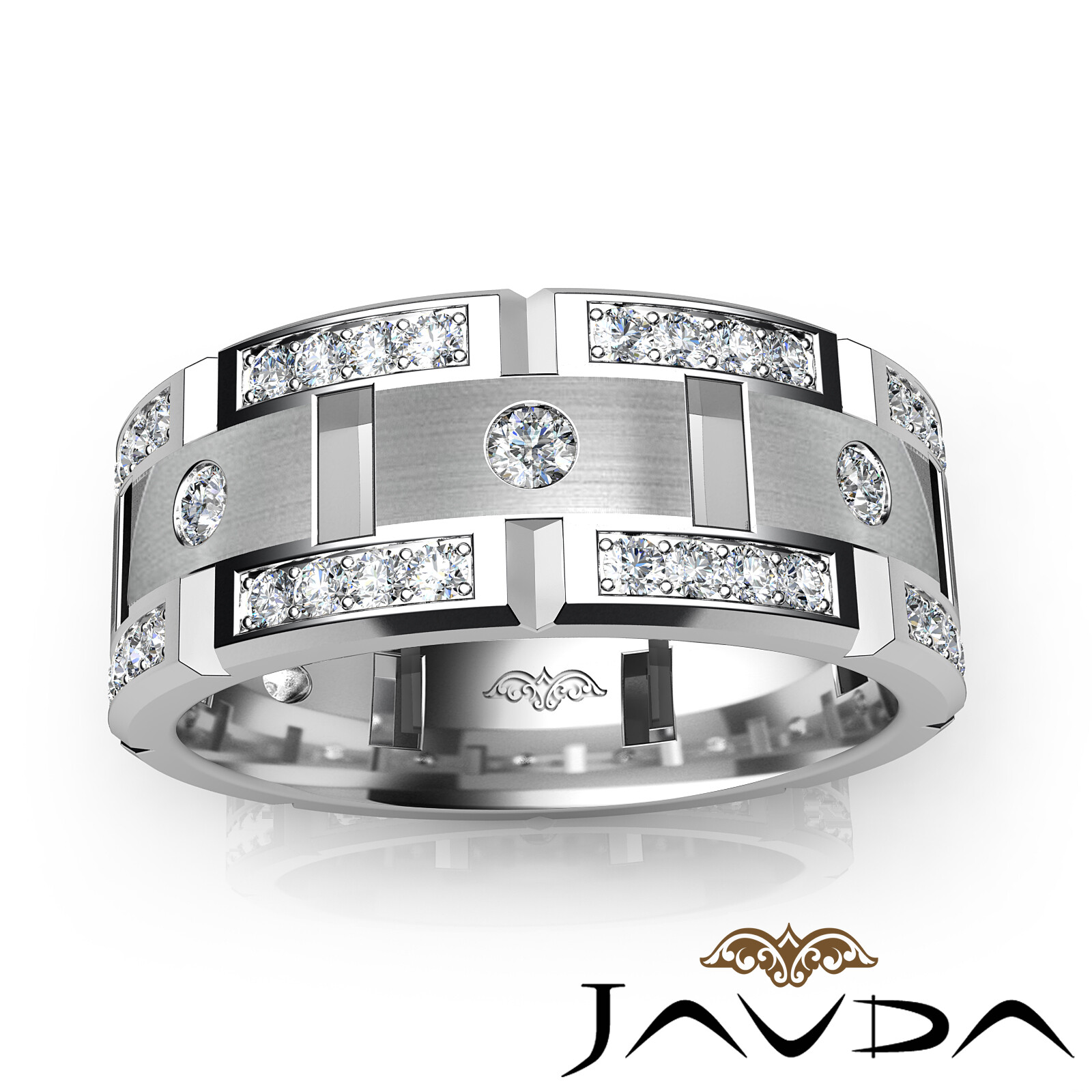 Pave Set Round Diamond Wedding Eternity Band Men's Matt Finish Ring Gold 1.00Ctw