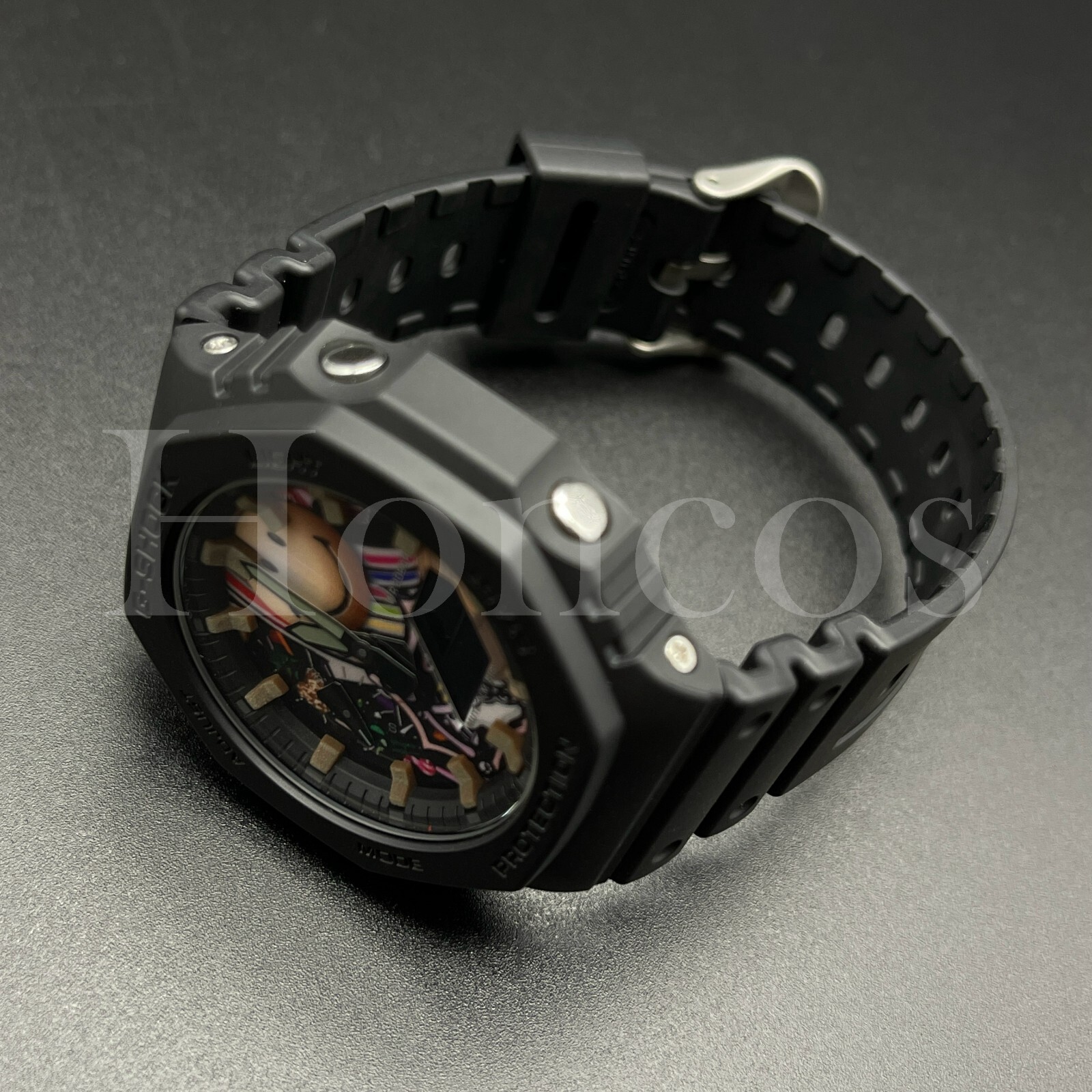 Pre-owned G-shock Custom Made Mod  Watch Ga2100-1a1 Casio Smile Face Dial Brown Scale Ring