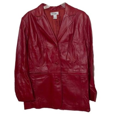 VTG Preston & York Red Lambskin Leather Blazer Jacket Womens Large