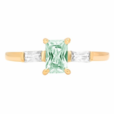 Pre-owned Pucci 1.05ct Emerald Cut 3 Stone Blue Moissanite Bridal Statement Ring 14k Yellow Gold In D