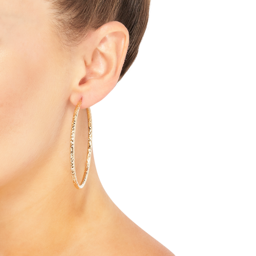 Pre-owned Welry 60mm Crystal-cut Hoop Earrings In 14k Yellow Gold