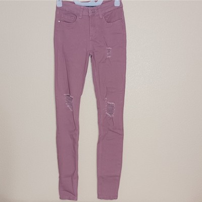 Indigo Rein Womens Colorflex Jeans Juniors Size 1 Pink Distressed Skinny Denim
