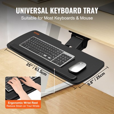 VEVOR Keyboard Tray Under Desk Ergonomic Pull out Keyboard/Mouse Tray 25x9.8 in