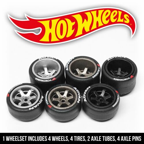 Type:Silver Staggered:1/64 TE37 DEEP DISH Real Rider Wheels Rims Rubber Tires Set Custom for Hot Wheel