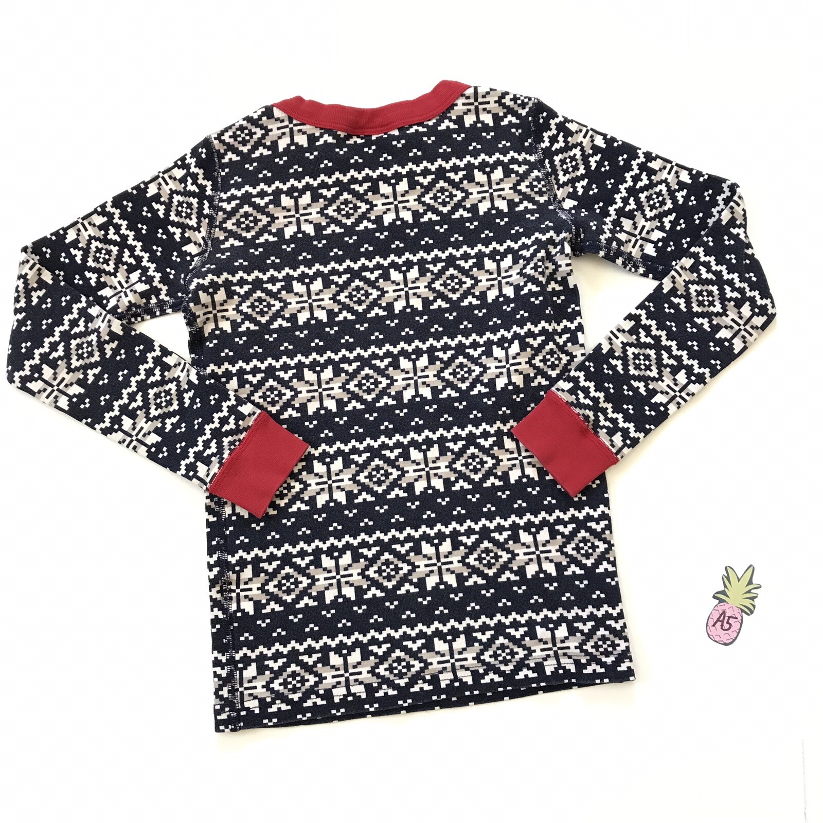 Hanna Andersson Kids 130 8 Long Sleeve Pajama Shirt Snowflake Black Red White A5