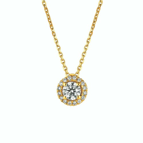 Pre-owned Morris 0.50 Carat Natural Diamond Halo Necklace 14k Yellow Gold Si 18 Inches Chain