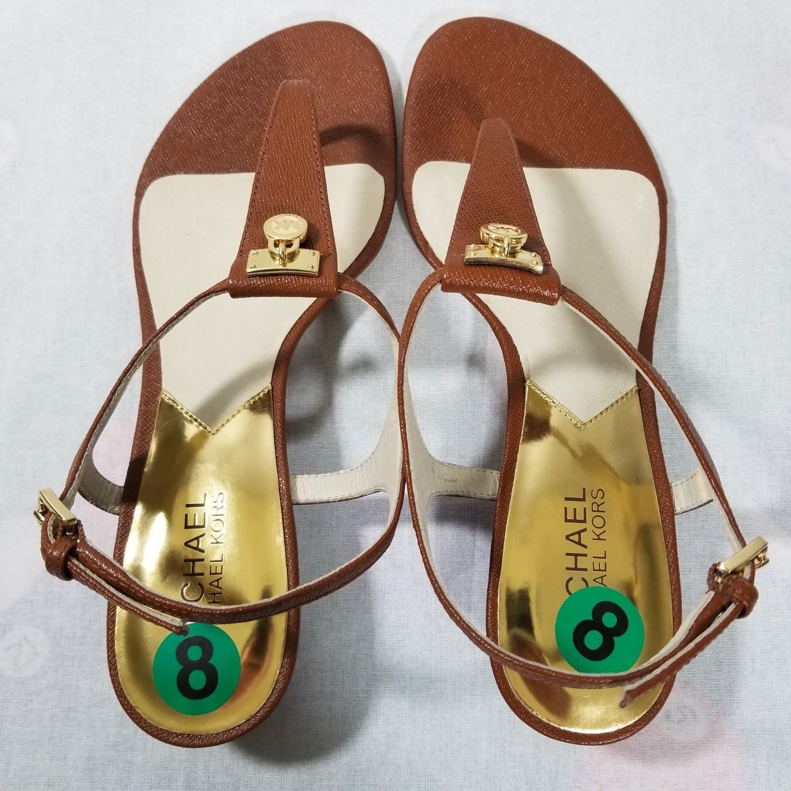 Michael Kors Hamilton Thong Sandals Wedge Heel Platform Leather Brown Size 8