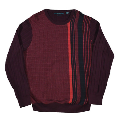 NEW Perry Ellis Men's 2XL Crewneck Sweater Aubergine Maroon Stripe Cotton Modal