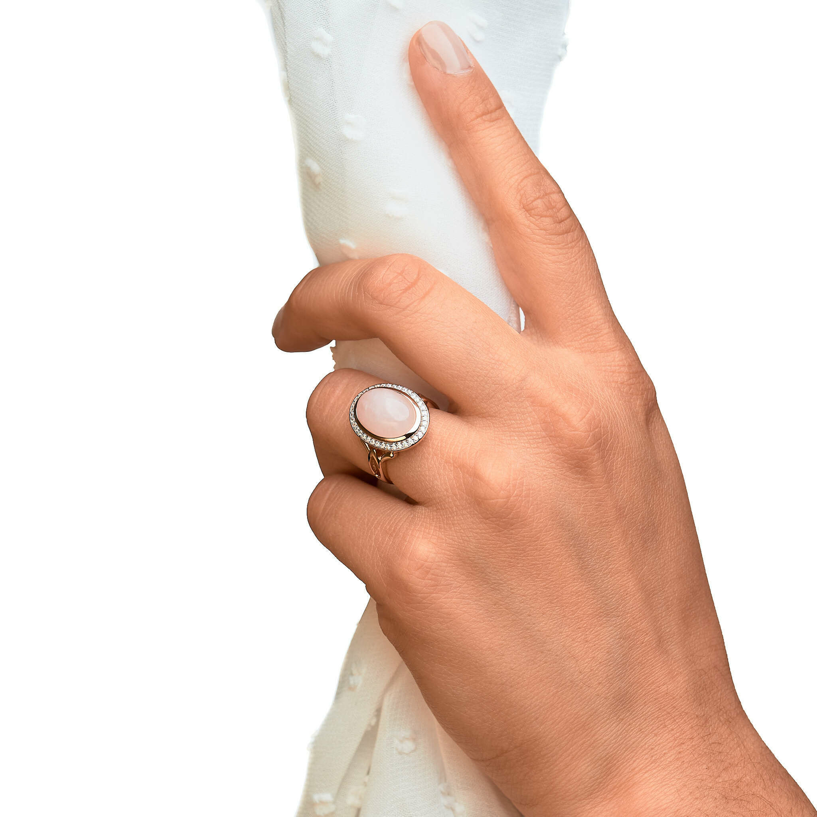 Zeeme GemstonesSilber 925 rosé-vergoldet mit echtem Rosenquarz und Zirkonia