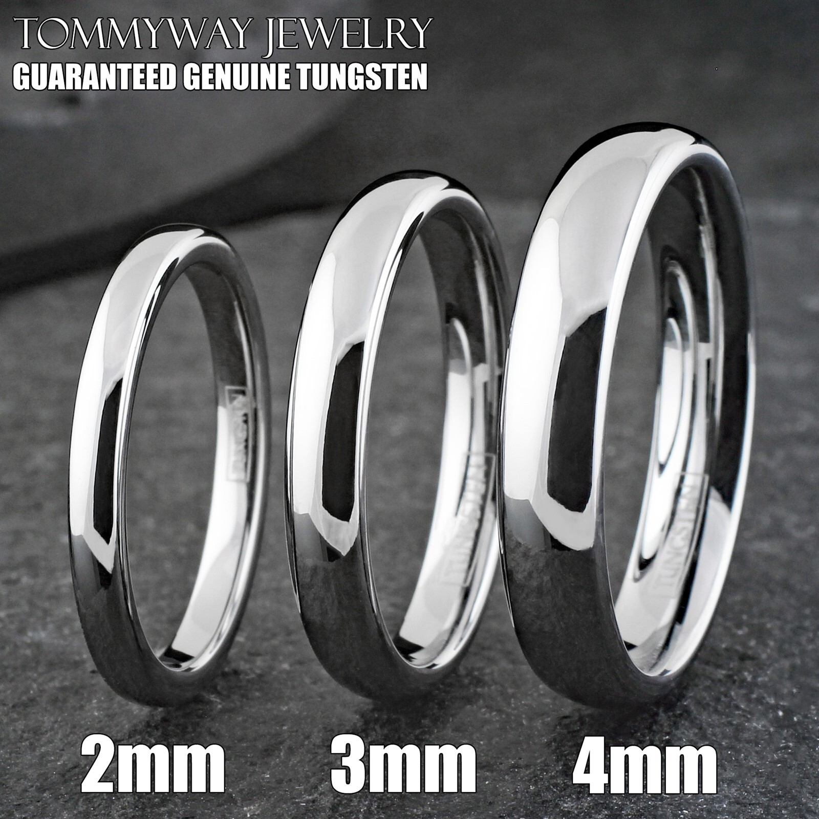 Tungsten Carbide Thin Comfort Fit Polished Plain Band Wedding Ring 2mm 3mm 4mm