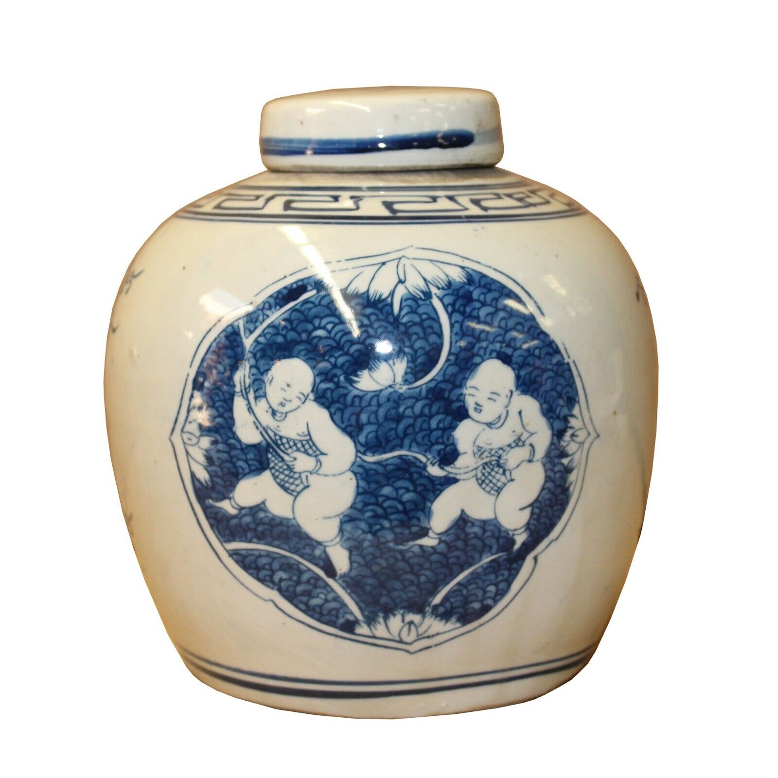 Chinese Blue White Ceramic Double Kids Graphic Ginger Jar ws869S Chinese Blue White Ceramic Double Kids Graphic Ginger Jar ws869S