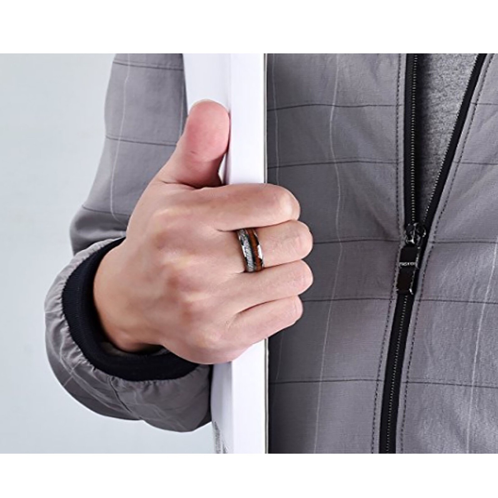 Tungsten Wedding Ring Mens Ring Wood & Meteorite Inlay Tungsten Ring Mens Band