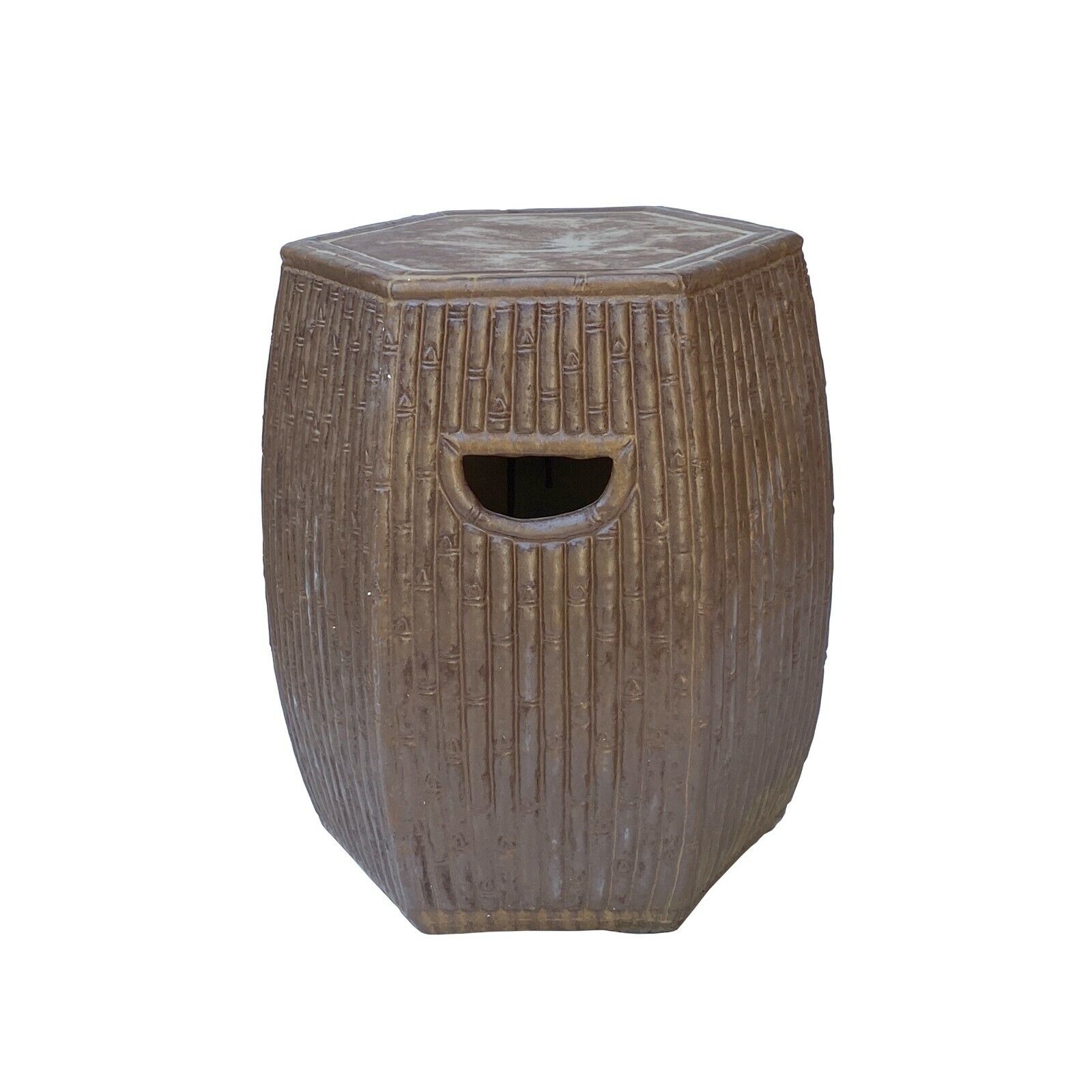 Chinese Hexagon Bamboo Theme Brown Ceramic Clay Garden Stool cs6962S Chinese Hexagon Bamboo Theme Brown Ceramic Clay Garden Stool cs6962S
