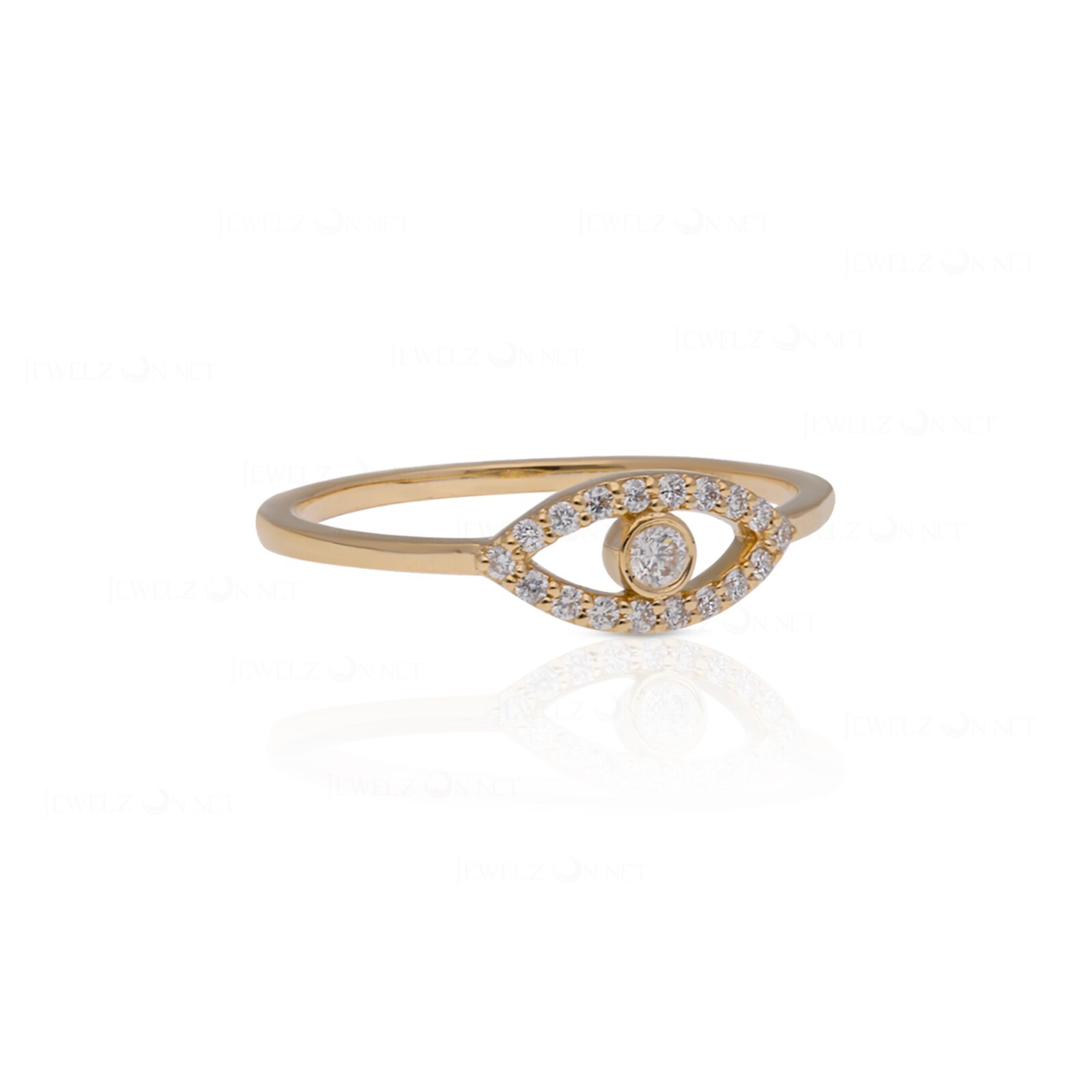 Pre-owned J.o.n 14k Yellow Gold Natural Pave Diamond Evil Eye Design Ring Fine Handmade Jewelry In White
