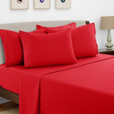 6 Piece Bed Sheet Set 1800 Series Microfiber Comfort Deep Pocket Hotel Bed Sheet