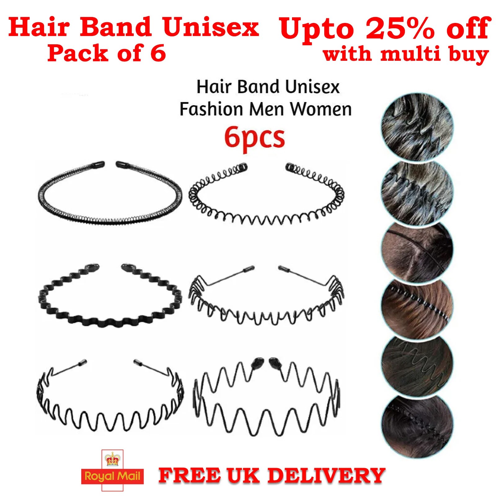 Black Metal Unisex Sports Hairband Headband Wave Alice Style Hair band Men Women