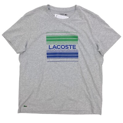 Lacoste SPORT Stylized Stripe Logo Print Cotton T-Shirt Grey Chine TH0851-CCA