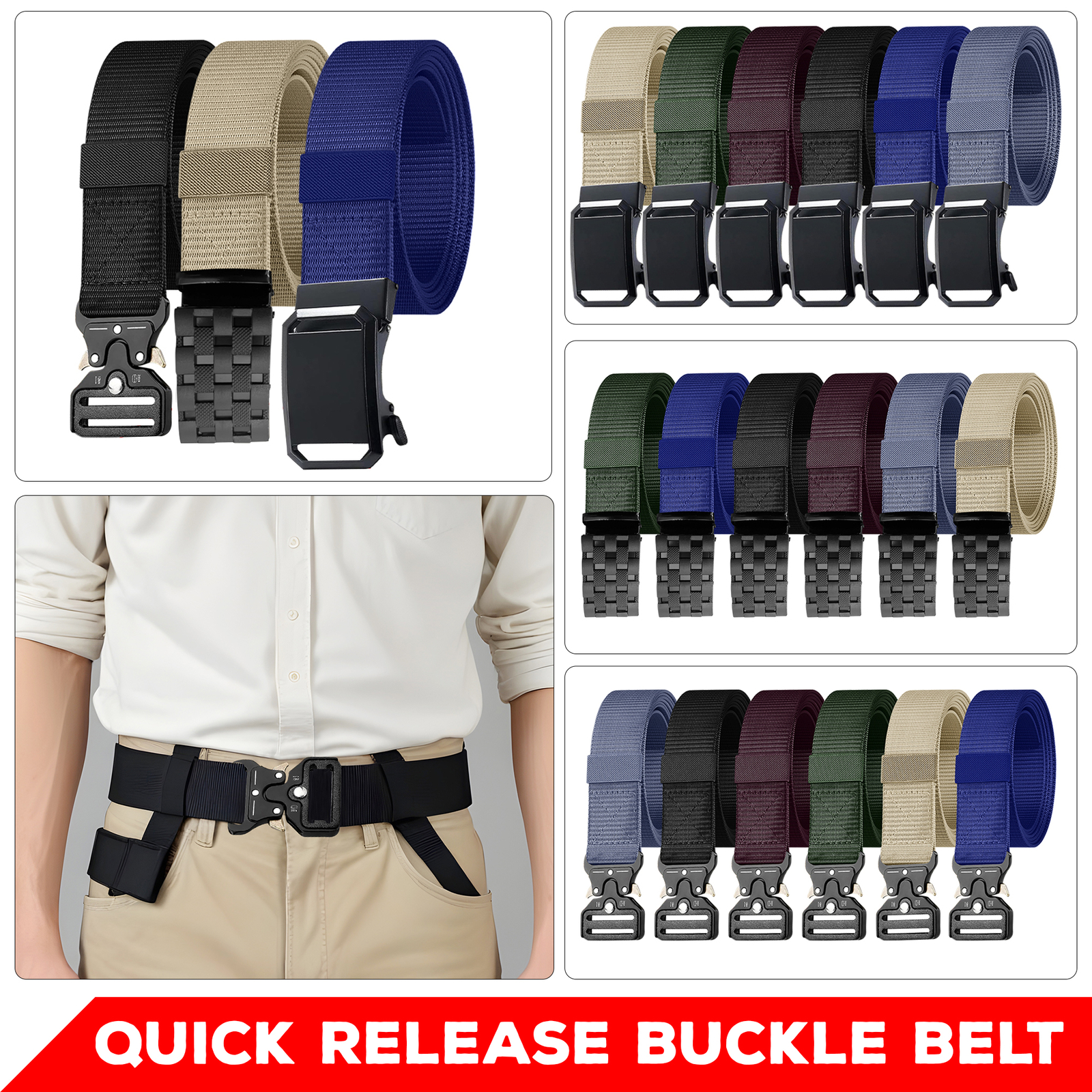 Webbing Belts Unisex Army Webbing Quick Release Black Buckle Belt Climbing Work
