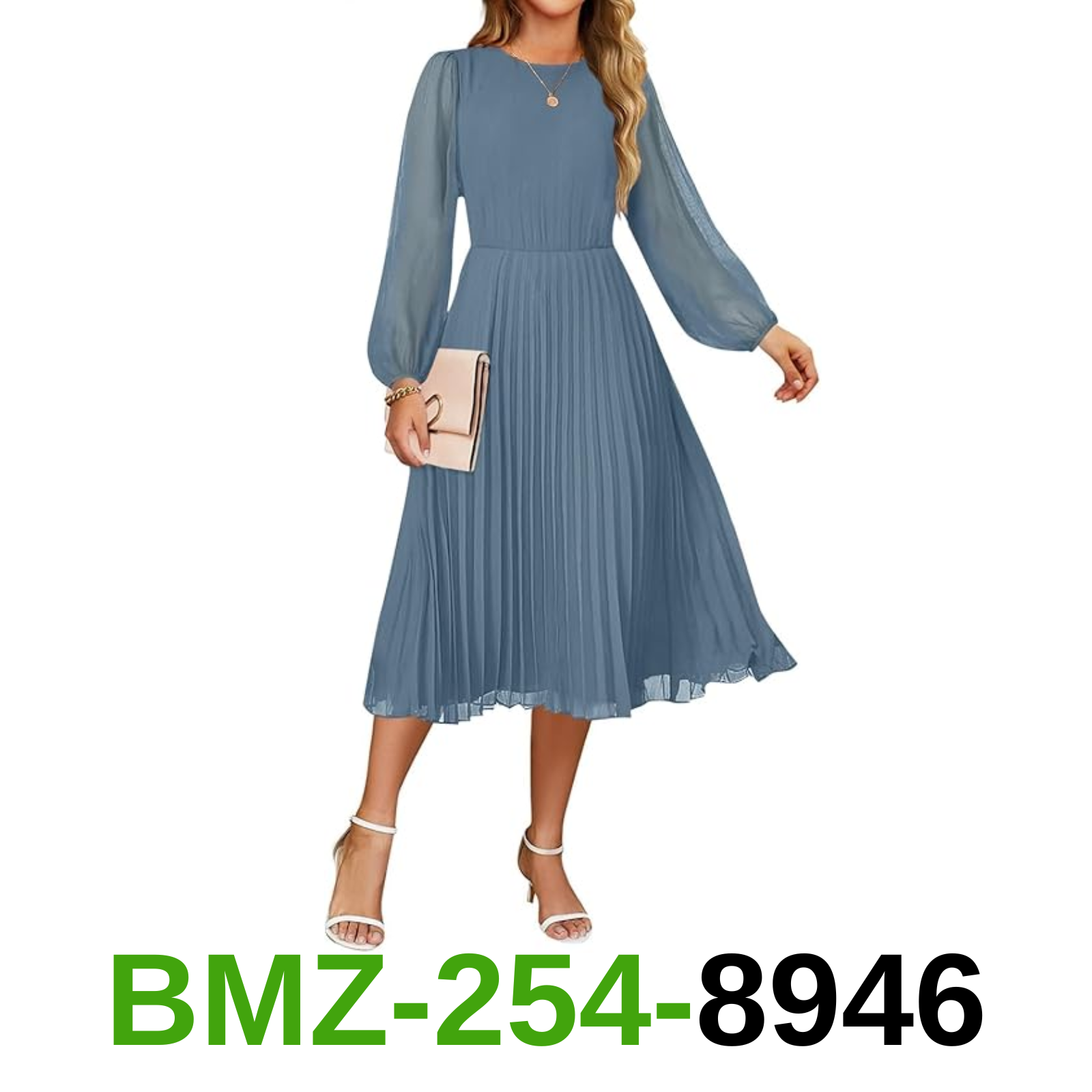 ZESICA Women's Fall Long Sleeve Dresses 2025 Casual Crewneck Chiffon Swing, M