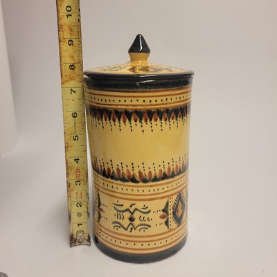 Vintage Ber Ber Morrocan cannister Colorful  Clay Pottery With Lid