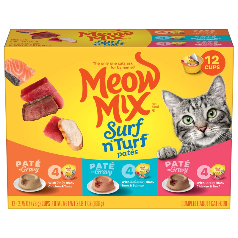 Pate in Gravy Surf N’ Turf Pates Variety Pack, Wet Cat Food, 2.75 Oz C
