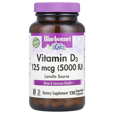 Bluebonnet Nutrition Vitamin D3 5000 IU 120 Veggie Caps Egg-Free, Fish Free,