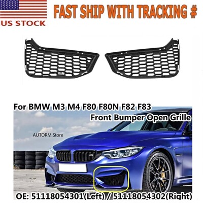 2Pcs Front Bumper Fog Light Grille Right+Left Side Fit for BMW F30 F80 F82 M3 M4