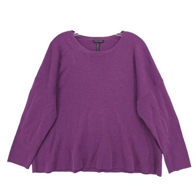 EILEEN FISHER Sweater Purple 100% Extra Fine Merino Wool Dropped Sleeve Size XL