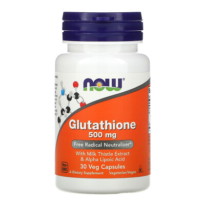 Now Foods Glutathione 500 mg 30 Veg Capsules GMP Quality Assured, Kosher, Vegan,