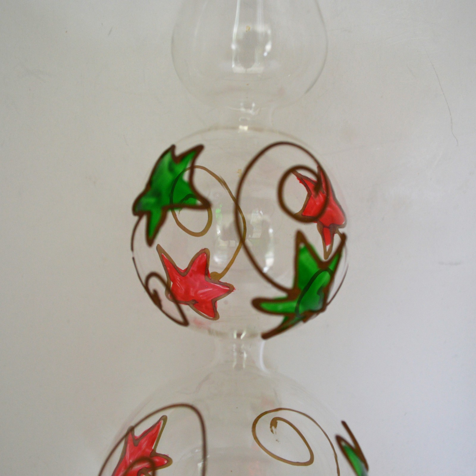 Vintage Clear Hand Painted Glass Tree Topper 11.5