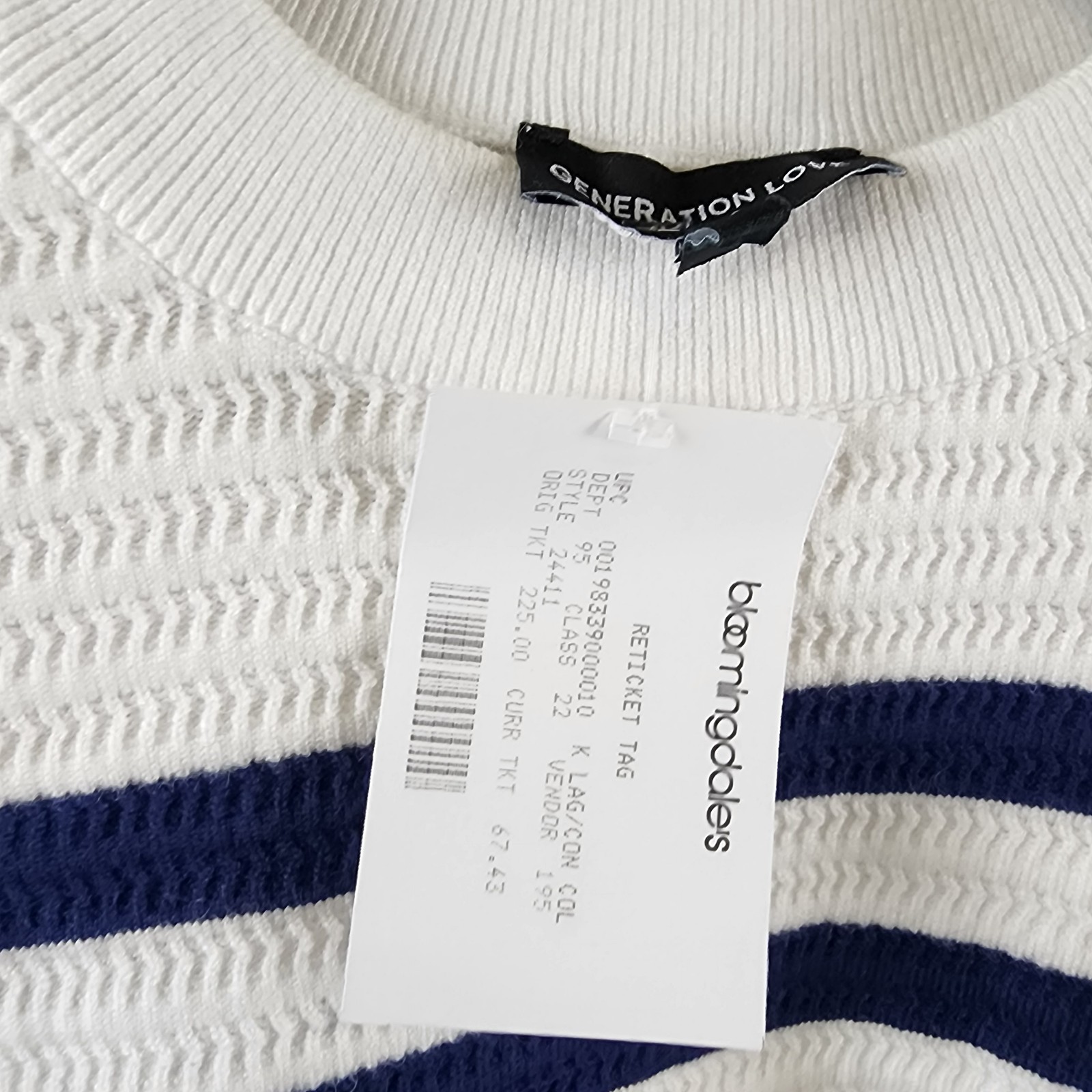 Generation Love Janice Cropped Sweater Women's S White/Navy Striped Long Sleeve - Picture 6 of 14