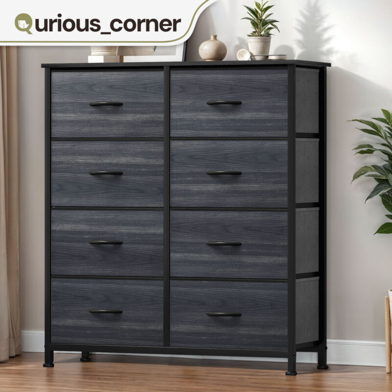 8 Drawers Dresser Gray Fabric Tower Chest of Cabinet Storage