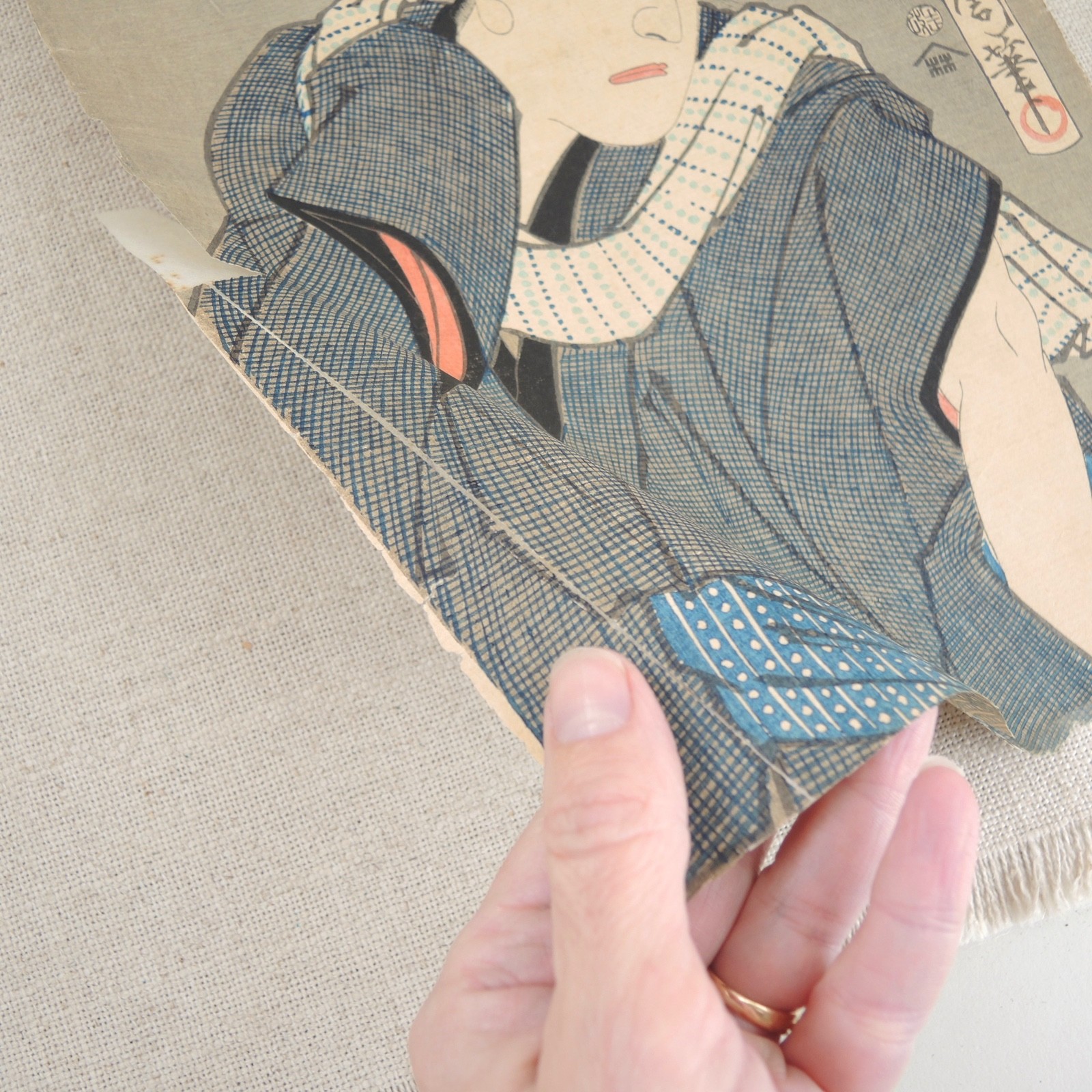 Toyohara Kunichika Japanese Woodblock Print Kabuki Actor Antique Ukiyo-e Man Vtg