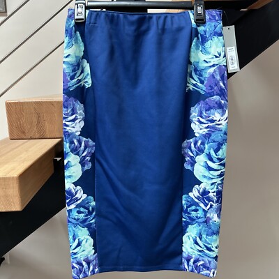 Apt. 9 Pencil Skirt Black/blue Floral Pattern Below Knee Stretch Waistband #135