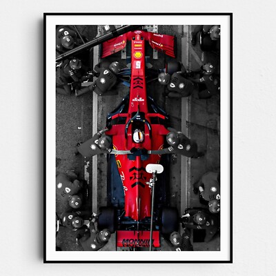 Formula 1 Car Pitting Ferrari F1 Team Red Cars Race Track Wall Art Poster Print