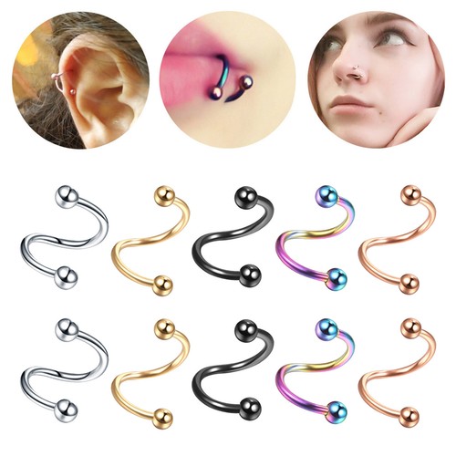 16G Twisted Spiral Labret Lip Rings Surgical Steel Nose Hoops