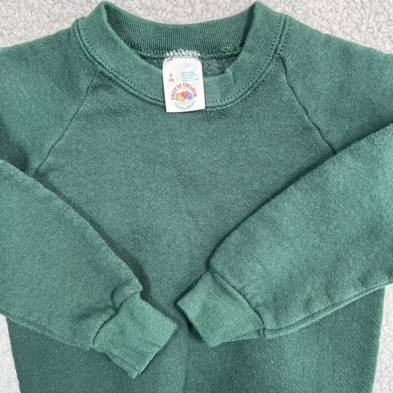 Vintage Kids Youth Sz Small 4 Dark Green Sweatshirt Fruit Of The Loom 1990s Crew