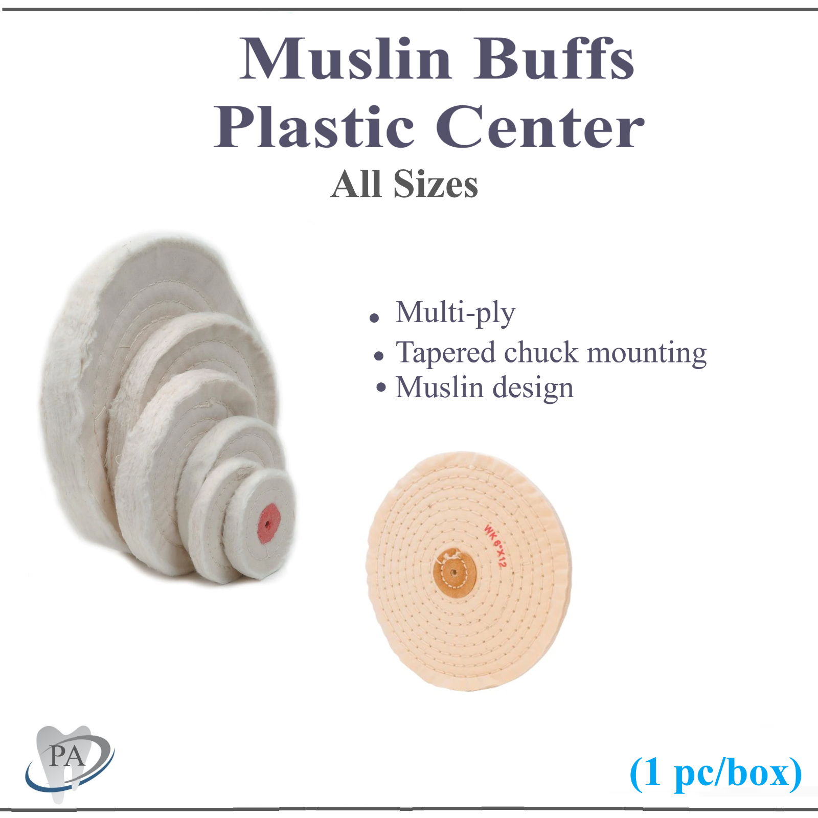 Dental Lab WHITE MUSLIN BUFF POLISHING BUFFING WHEEL 4" x 30 Ply 6" x 40 Ply 5Pk