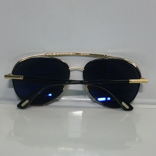 Pre-owned Tom Ford Curtis Tf748 01d Shiny Black Gold Aviator Polarized Sunglasses 59mm In Green