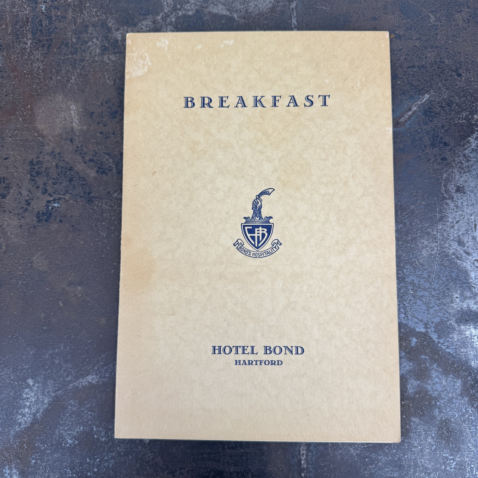 Vtg HOTEL BOND Hartford, CT Restaurant / Room Service BREAKFAST Menu c.1930s
