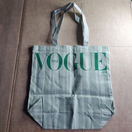 Vogue 2023 Limited Edition Green Striped Canvas Tote Bag