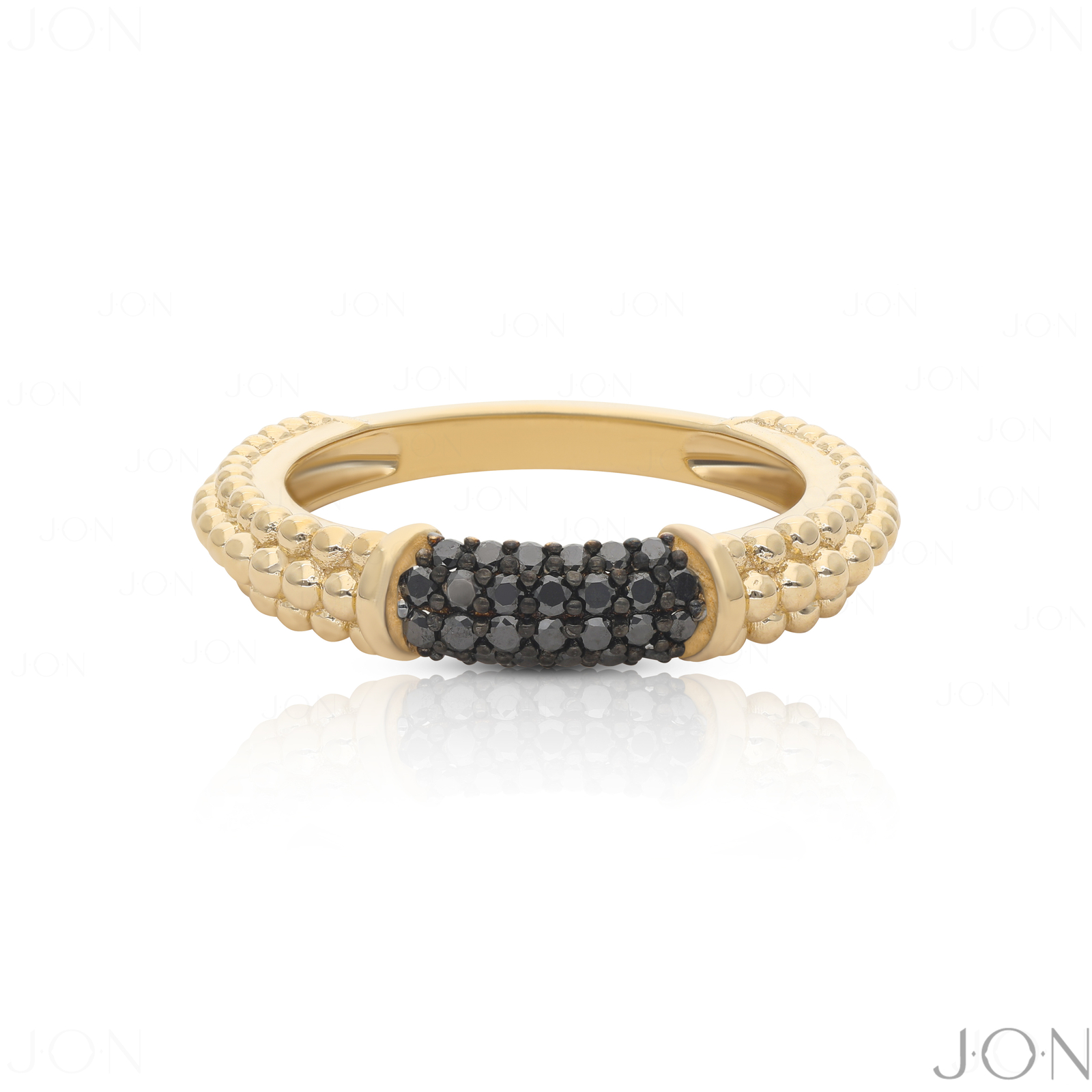 14K Gold Natural black diamond curve beaded ring 3.50 mm band perfect gift