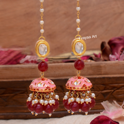 Kundan earrings with shop ear chain