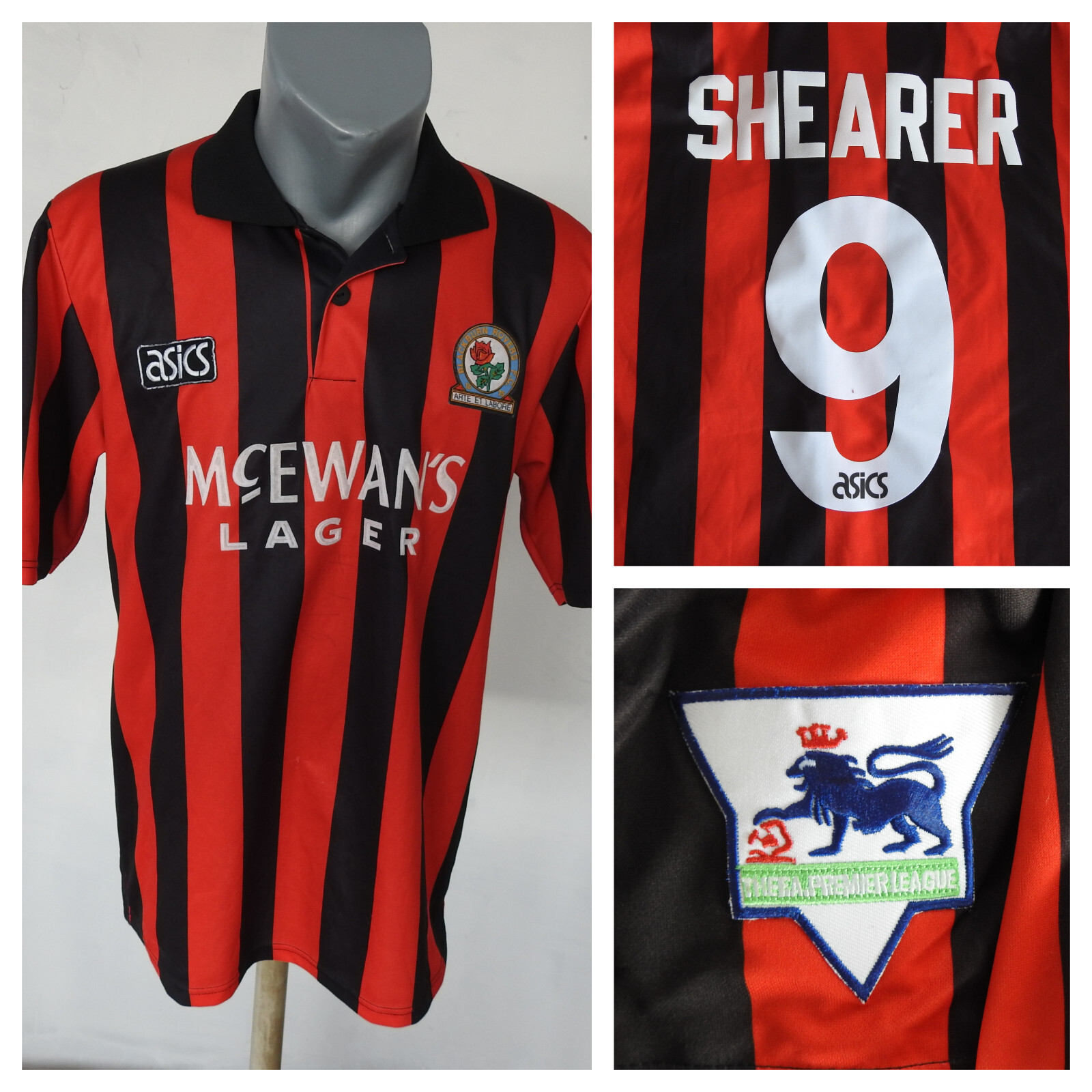 Blackburn Rovers 1993 Away Jersey #9 Shearer Asics Red Black