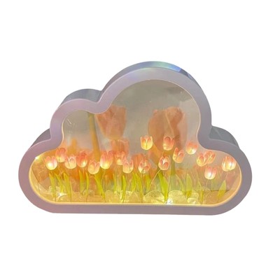 1PCS Cloud Tulip Lamp Night Light LED Flower Table Light Home Mirror Decoration