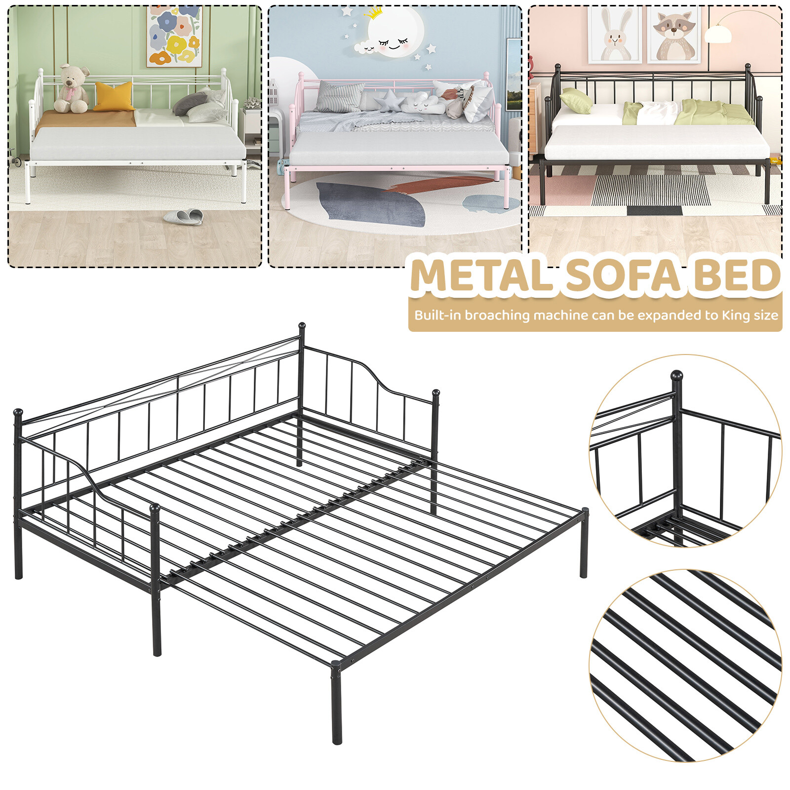 Sofa Bed Daybed With Trundle &slat Expandable Design Us