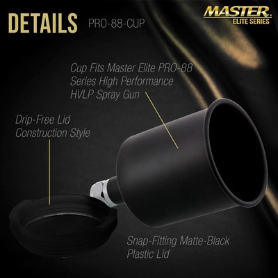 600ml Black Aluminum Gravity Feed Spray Paint Gun Cup - Elite 44 & 88 Series