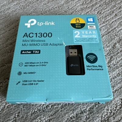 TP-Link AC1300 Archer T3U Mini MU-MIMO USB Wi-Fi Adapter, Dual Band - Open Box