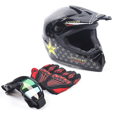 DOT Motorcycle Adult Helmet w/Goggles+Gloves Motocross MX ATV Dirt Bike Off-Road